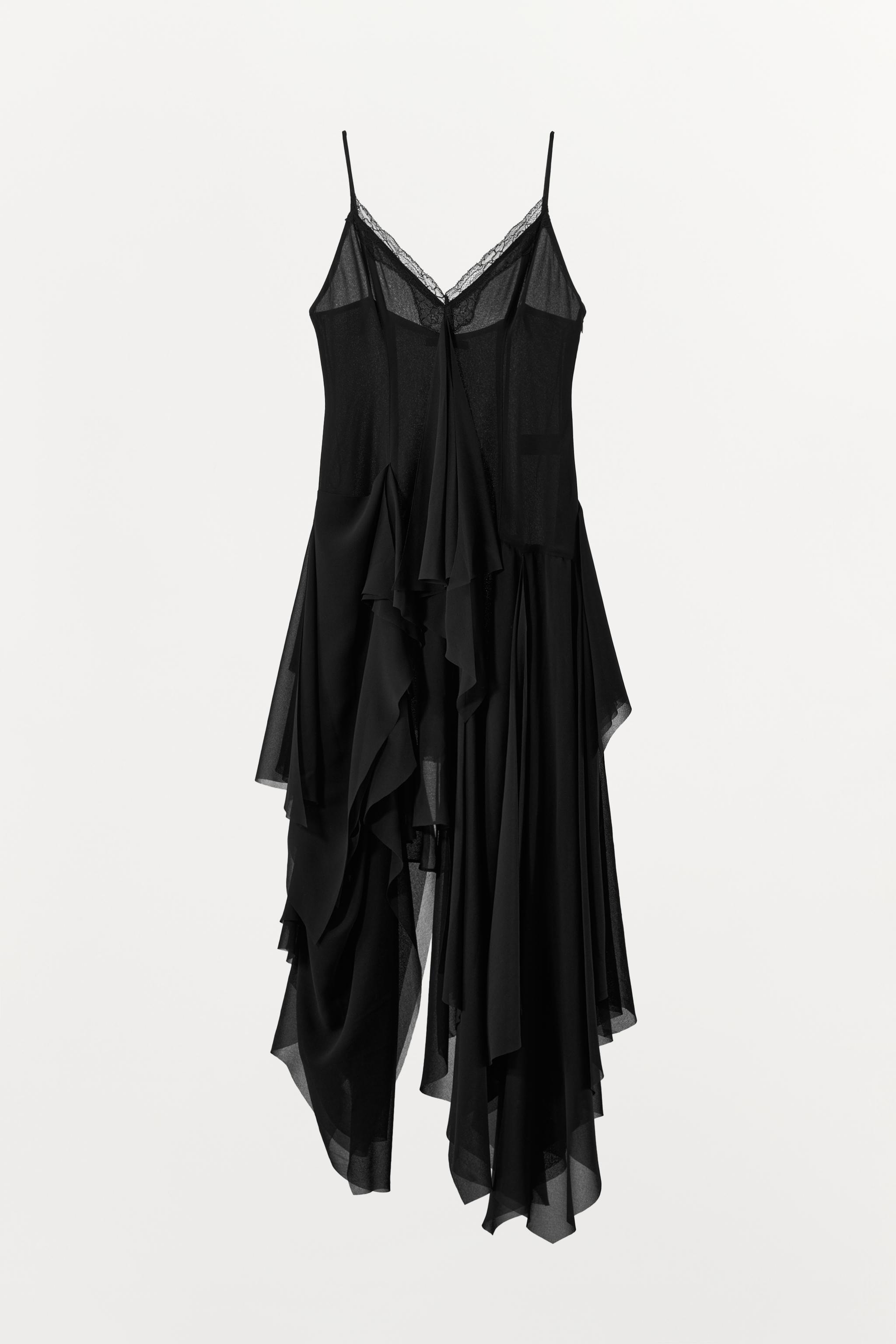 LACE TRIM RUFFLED STRAPPY DRESS